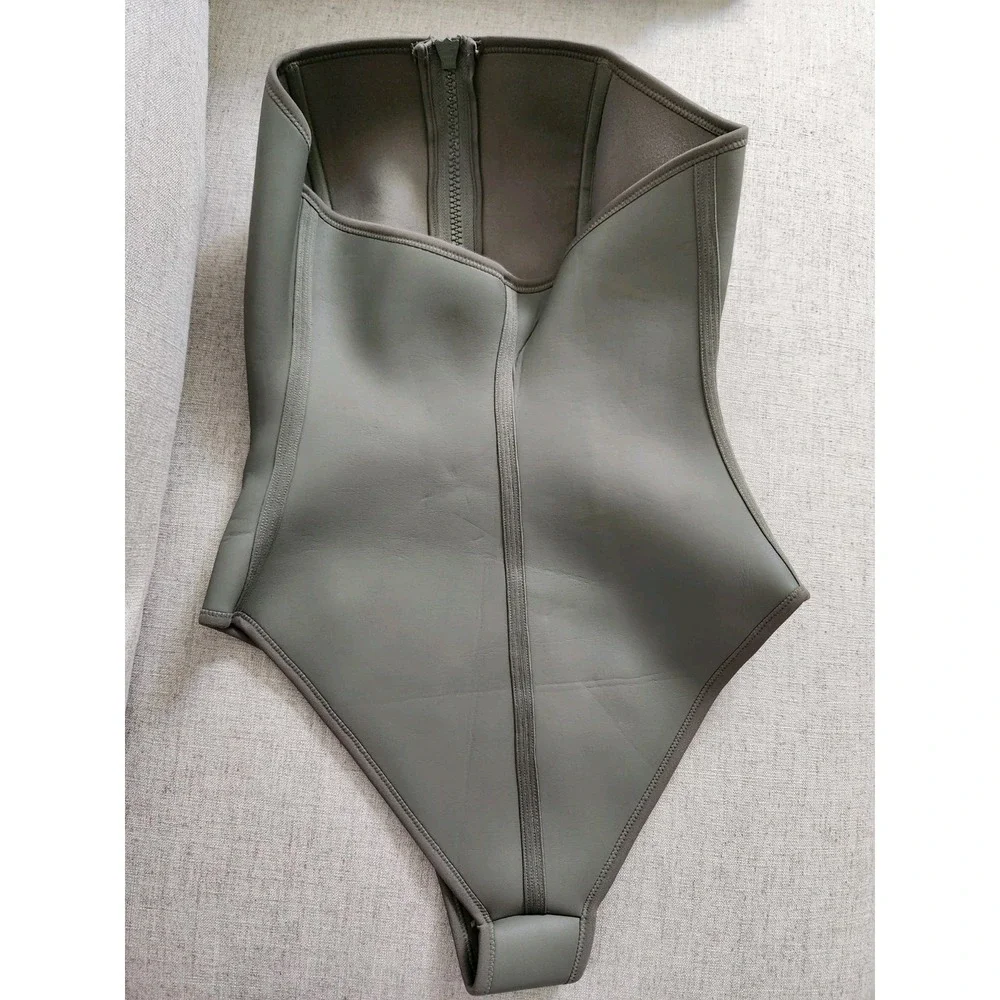 New Rare Skims Rubberized Scuba Swim Strapless One Piece Swimsuit Medium Gray
